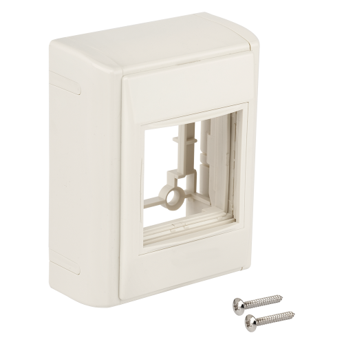 Wall mounting base outlet box for one Mosaic 45x45 module with side caps, white